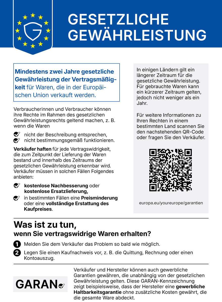 Offizielle EU-Information über gesetzliche Gewährleistungsrechte bei Waren