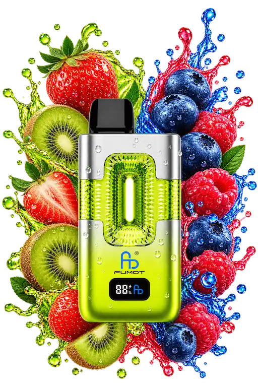 Fumot ECO 2in1 50000 mit Strawberry Kiwi und Blueberry Sour Raspberry: Entdecke die fruchtige Kombination aus Erdbeere, Kiwi, Blaubeere und säuerlicher Himbeere.
