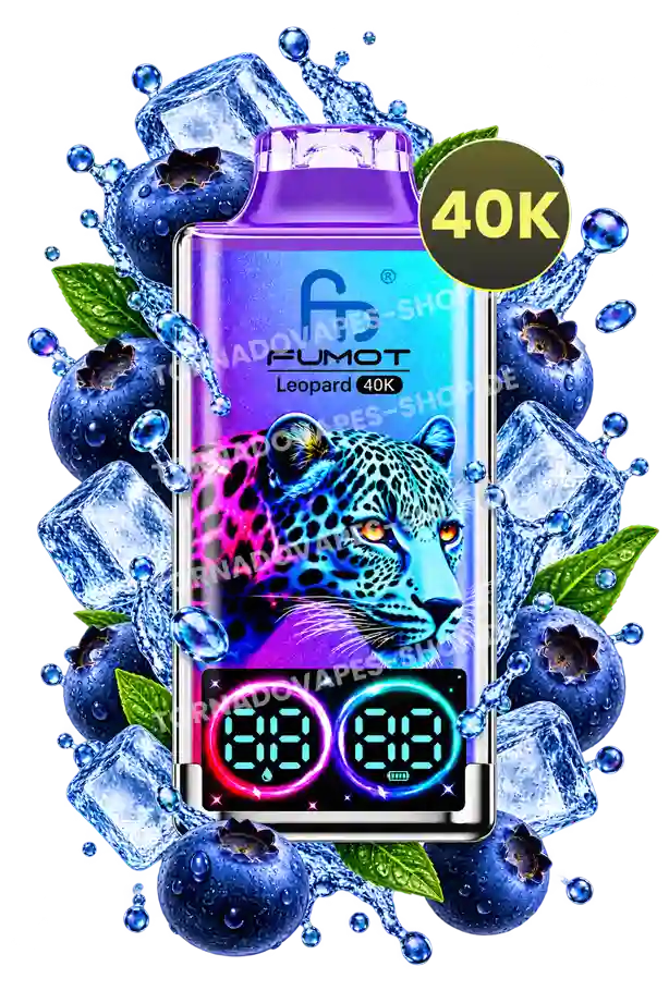 Fumot Leopard 40K Blueberry Ice Tornado Vape mit Blaubeeren, Eiswürfeln und erfrischender Ice-Note