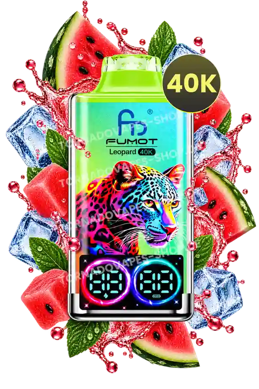 Fumot Leopard 40K Watermelon Ice Tornado Vape mit saftiger Wassermelone, Eiswürfeln und erfrischender Ice-Note