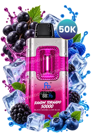 RandM Tornado 50000 Black Mamba & Mr Blue Vape mit dunklen Trauben, Beeren und Eis